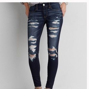American Eagle Low Rise Dark Wash Ripped Jeggings